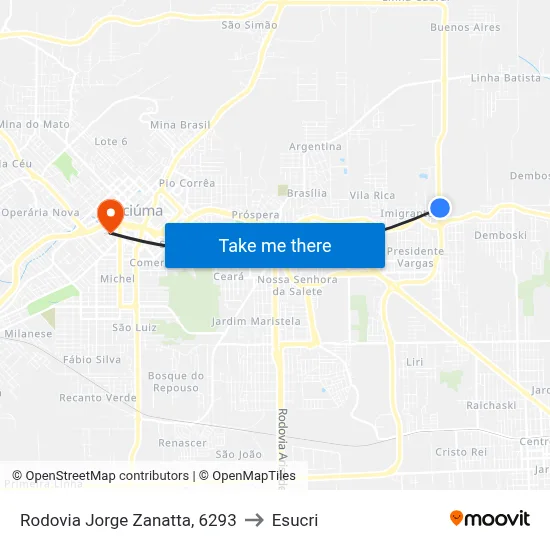 Rodovia Jorge Zanatta, 6293 to Esucri map
