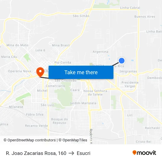 R. Joao Zacarias Rosa, 160 to Esucri map