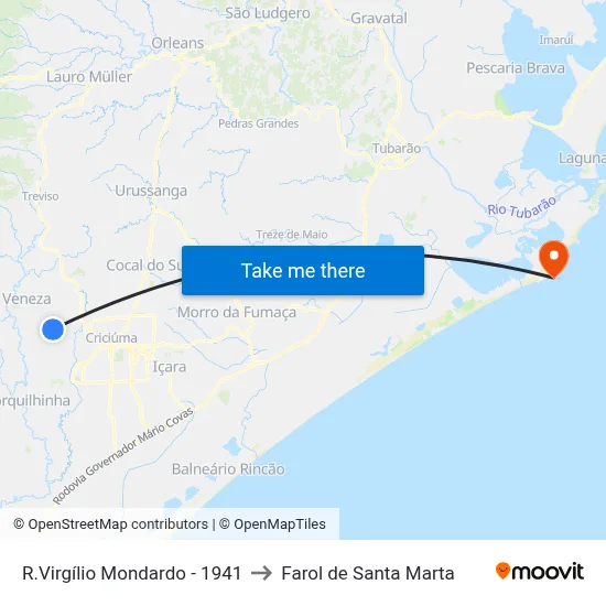 R.Virgílio Mondardo - 1941 to Farol de Santa Marta map