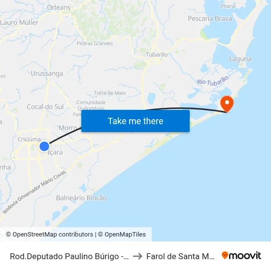 Rod.Deputado Paulino Búrigo - 151 to Farol de Santa Marta map
