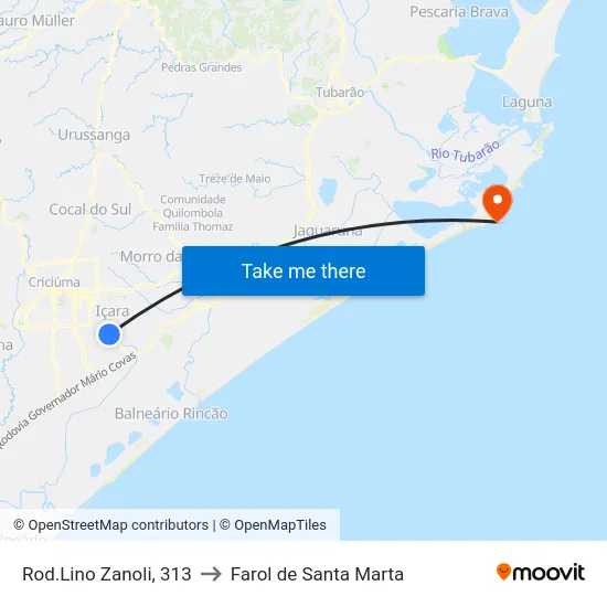 Rod.Lino Zanoli, 313 to Farol de Santa Marta map
