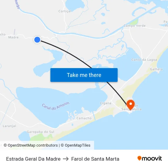 Estrada Geral Da Madre to Farol de Santa Marta map