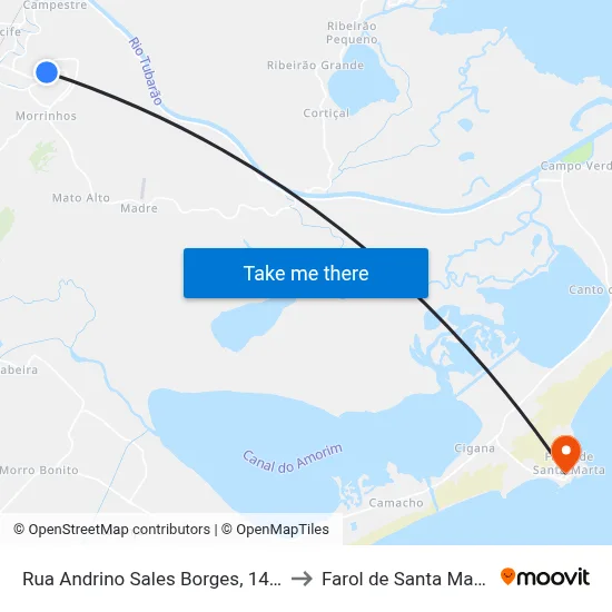 Rua Andrino Sales Borges, 1406 to Farol de Santa Marta map
