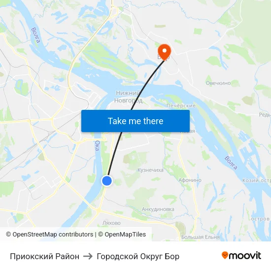 Приокский Район to Городской Округ Бор map