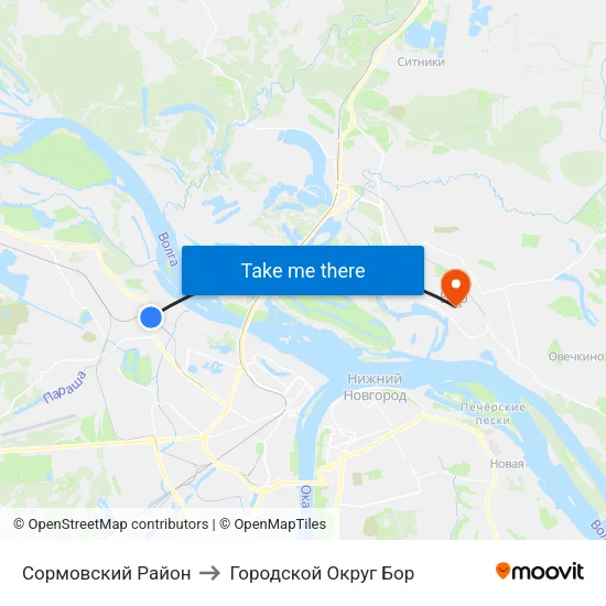 Сормовский Район to Городской Округ Бор map
