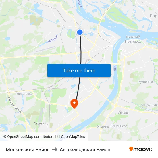 Московский Район to Автозаводский Район map