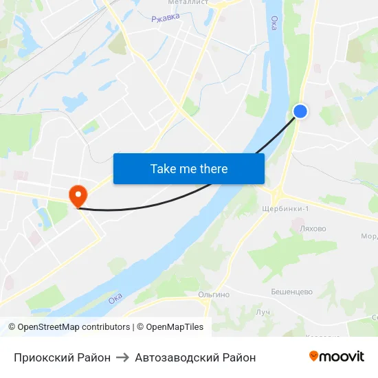 Приокский Район to Автозаводский Район map