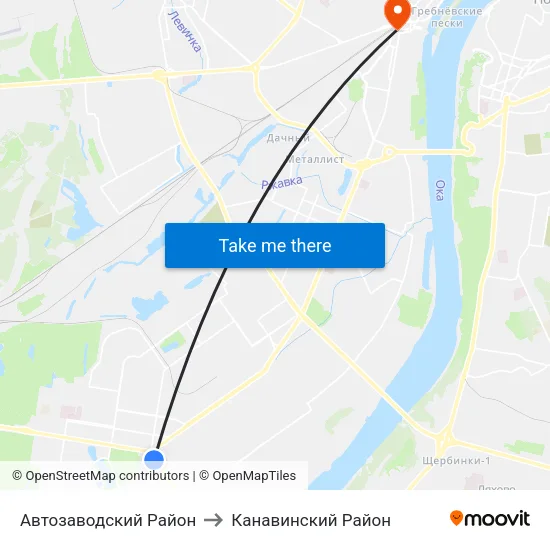Автозаводский Район to Канавинский Район map