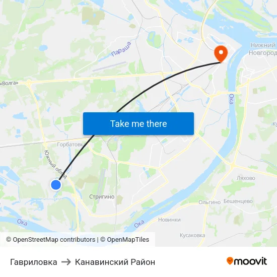 Гавриловка to Канавинский Район map