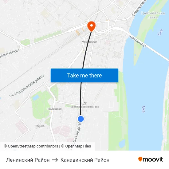 Ленинский Район to Канавинский Район map