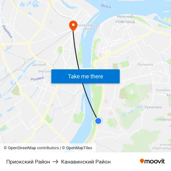 Приокский Район to Канавинский Район map