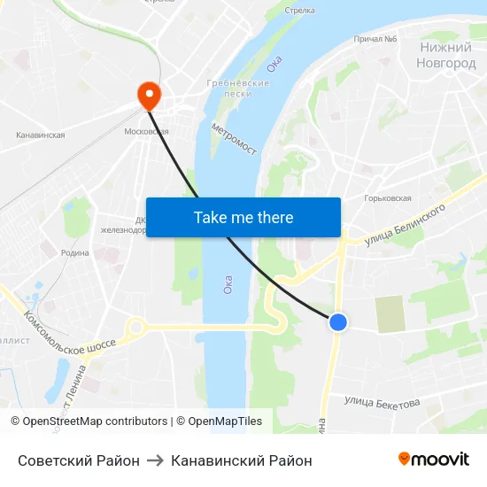 Советский Район to Канавинский Район map