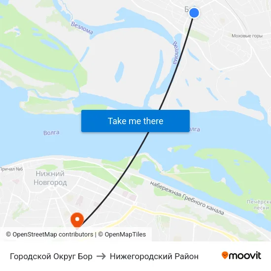 Городской Округ Бор to Нижегородский Район map