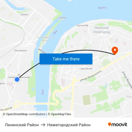 Ленинский Район to Нижегородский Район map