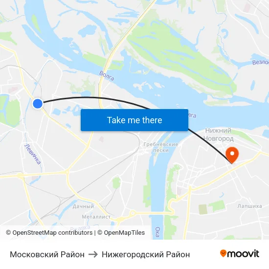 Московский Район to Нижегородский Район map