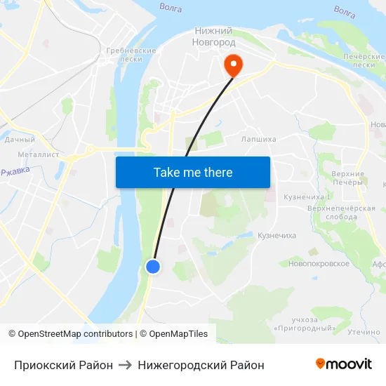 Приокский Район to Нижегородский Район map