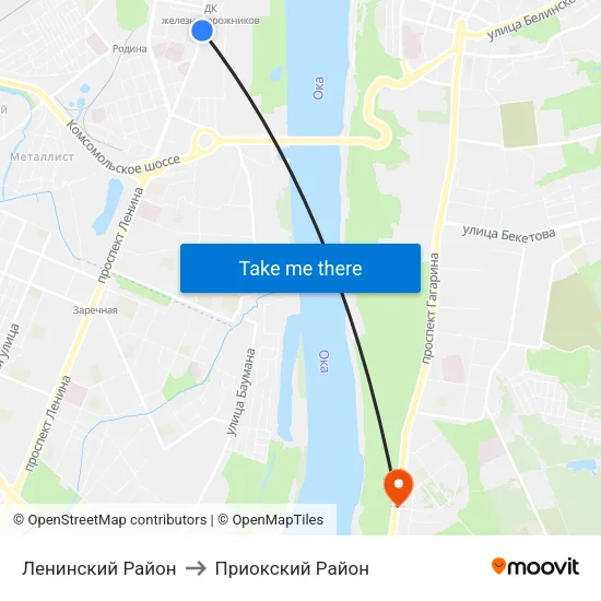 Ленинский Район to Приокский Район map