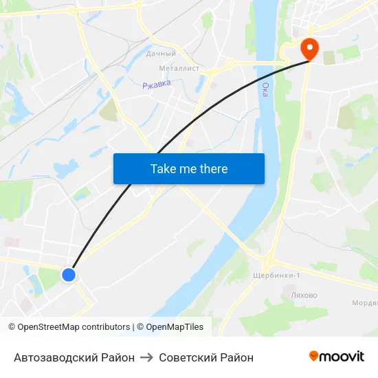 Автозаводский Район to Советский Район map