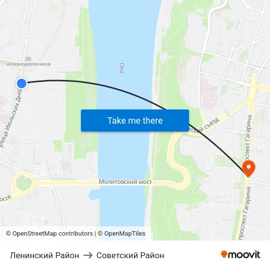 Ленинский Район to Советский Район map