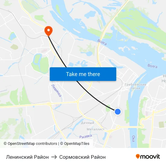 Ленинский Район to Сормовский Район map