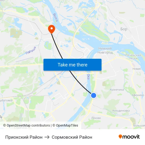 Приокский Район to Сормовский Район map