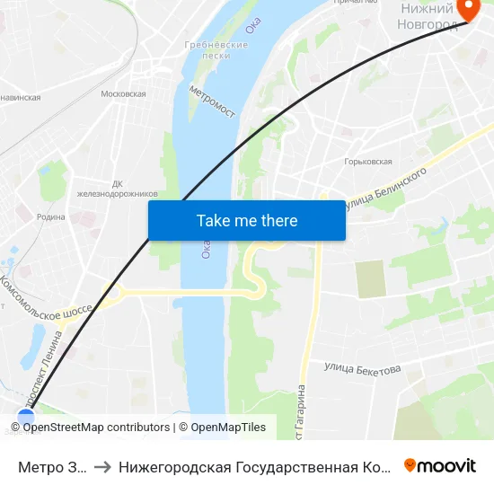 Метро Заречная to Нижегородская Государственная Консерватория Им. М.И. Глинки map