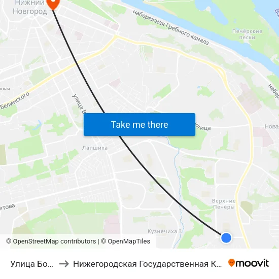 Улица Богдановича to Нижегородская Государственная Консерватория Им. М.И. Глинки map