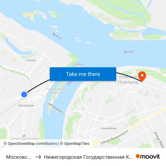 Московский Вокзал to Нижегородская Государственная Консерватория Им. М.И. Глинки map