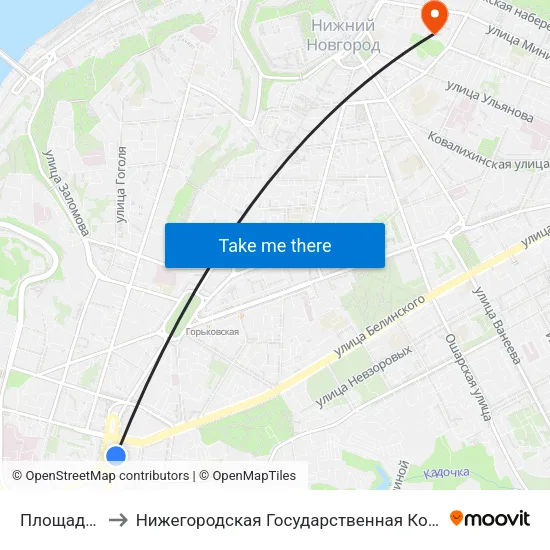 Площадь Лядова to Нижегородская Государственная Консерватория Им. М.И. Глинки map