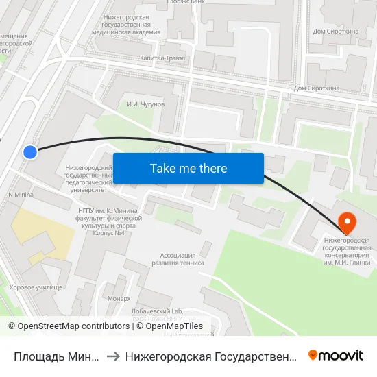Площадь Минина И Пожарского to Нижегородская Государственная Консерватория Им. М.И. Глинки map