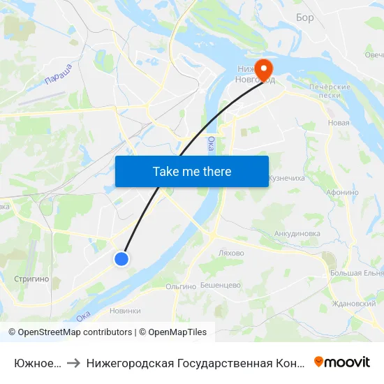 Южное Шоссе to Нижегородская Государственная Консерватория Им. М.И. Глинки map
