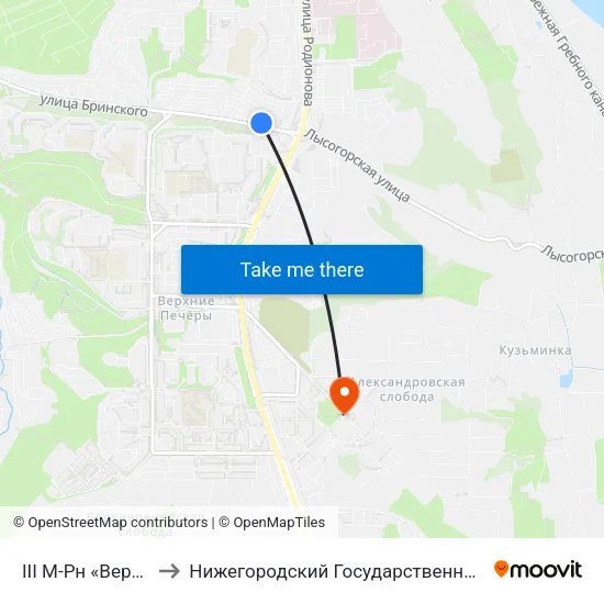 III М-Рн «Верхние Печёры» to Нижегородский Государственный Технический Университет map