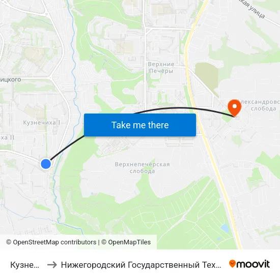 Кузнечиха-2 to Нижегородский Государственный Технический Университет map