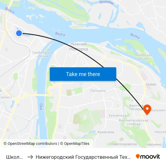 Школа №55 to Нижегородский Государственный Технический Университет map