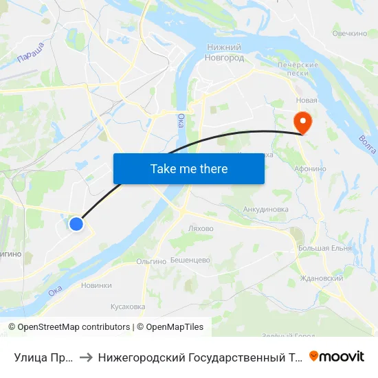 Улица Прыгунова to Нижегородский Государственный Технический Университет map