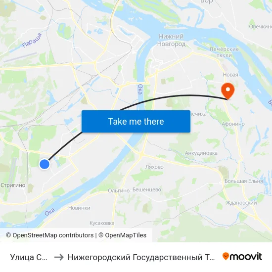 Улица Сазанова to Нижегородский Государственный Технический Университет map