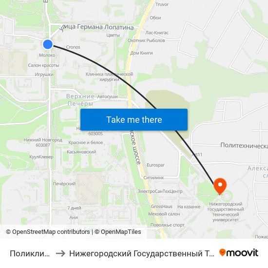 Поликлиника №7 to Нижегородский Государственный Технический Университет map