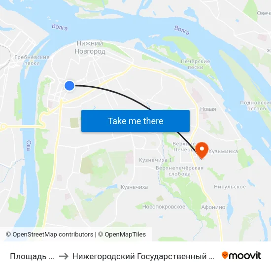 Площадь Горького to Нижегородский Государственный Технический Университет map