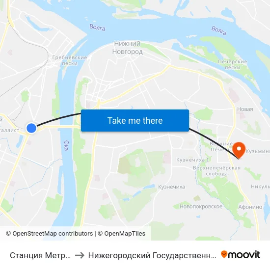 Станция Метро «Ленинская» to Нижегородский Государственный Технический Университет map