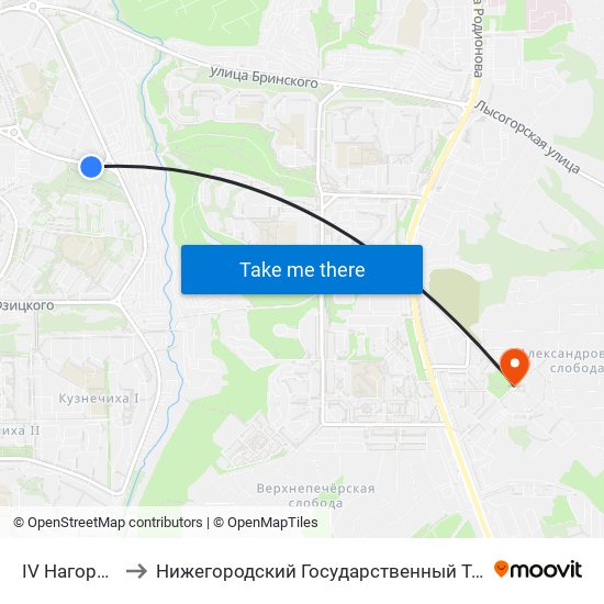 IV Нагорный Мрн to Нижегородский Государственный Технический Университет map