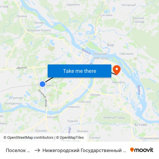 Поселок Ивановка to Нижегородский Государственный Технический Университет map