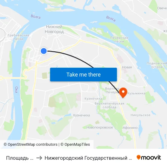 Площадь Горького to Нижегородский Государственный Технический Университет map