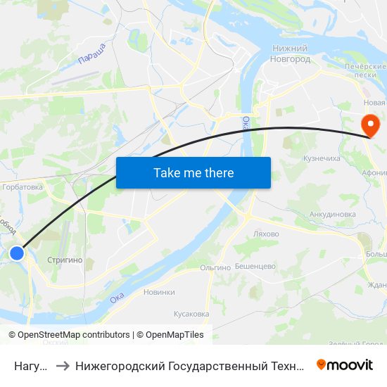 Нагулино to Нижегородский Государственный Технический Университет map