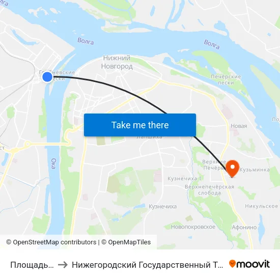 Площадь Ленина to Нижегородский Государственный Технический Университет map