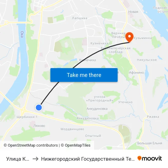 Улица Кащенко to Нижегородский Государственный Технический Университет map