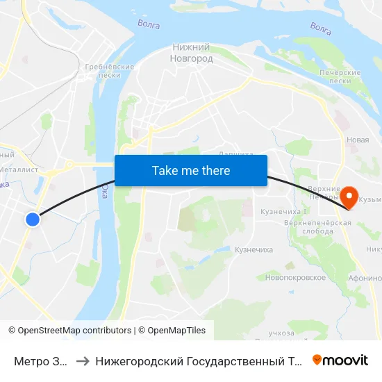 Метро Заречная to Нижегородский Государственный Технический Университет map