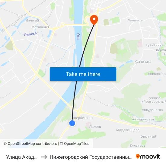 Улица Академика Лебедева to Нижегородский Государственный Университет Им. Н. И. Лобачевского map
