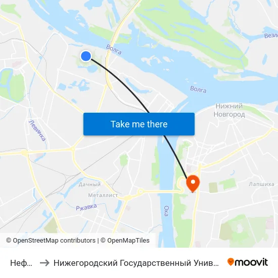 Нефтебаза to Нижегородский Государственный Университет Им. Н. И. Лобачевского map