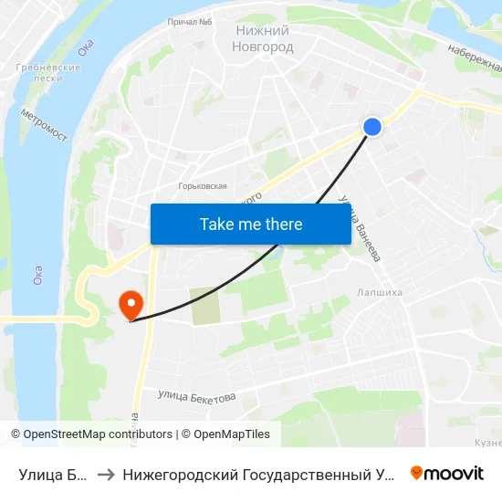 Улица Белинского to Нижегородский Государственный Университет Им. Н. И. Лобачевского map