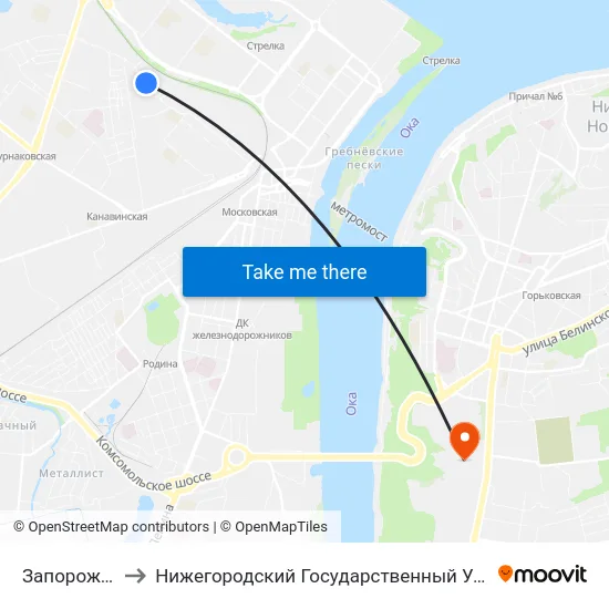 Запорожская Улица to Нижегородский Государственный Университет Им. Н. И. Лобачевского map